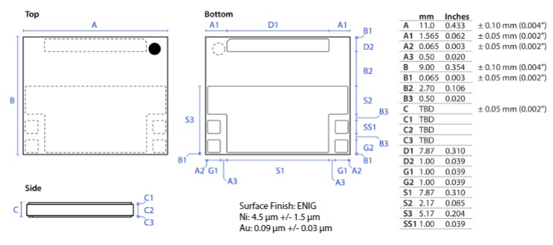 Mechanical Drawing - Infineon Technologies GS66516B 650V GaN Bottom-side Cooled Transistor